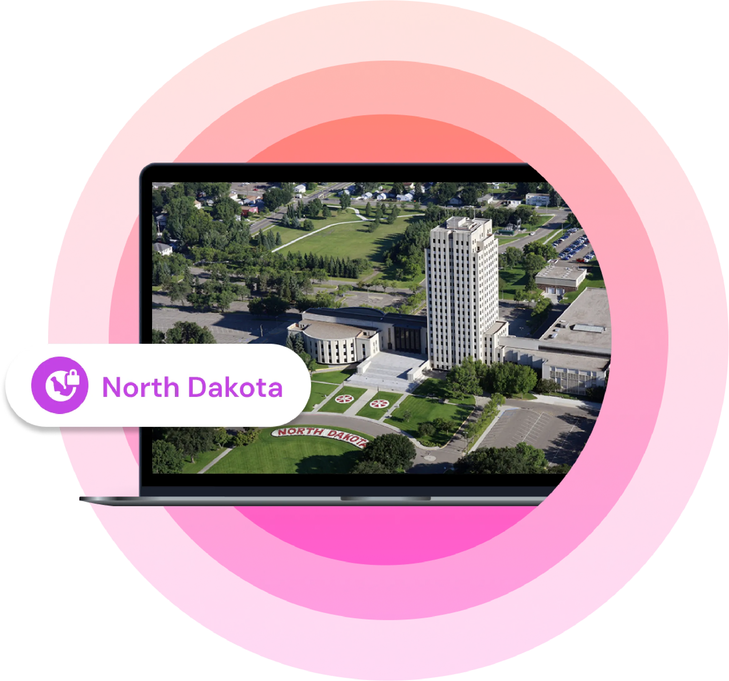 Laptop with an bird's-eye view image of a city in North Dakota during daytime